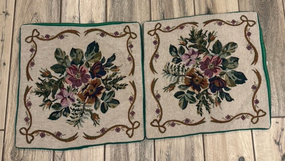 2 Tapestry Pillow Covers With Floral Designs 16"x16"